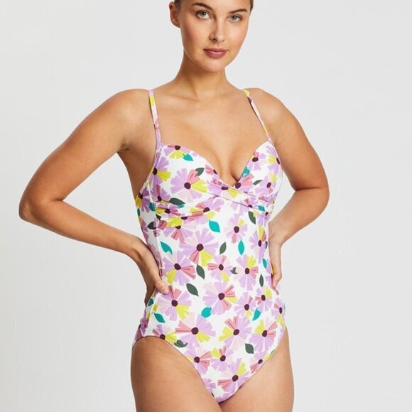 Kate Spade Wallflower Floral Print Draped Molded Cup One Piece Swimsuit - Picture 2 of 10